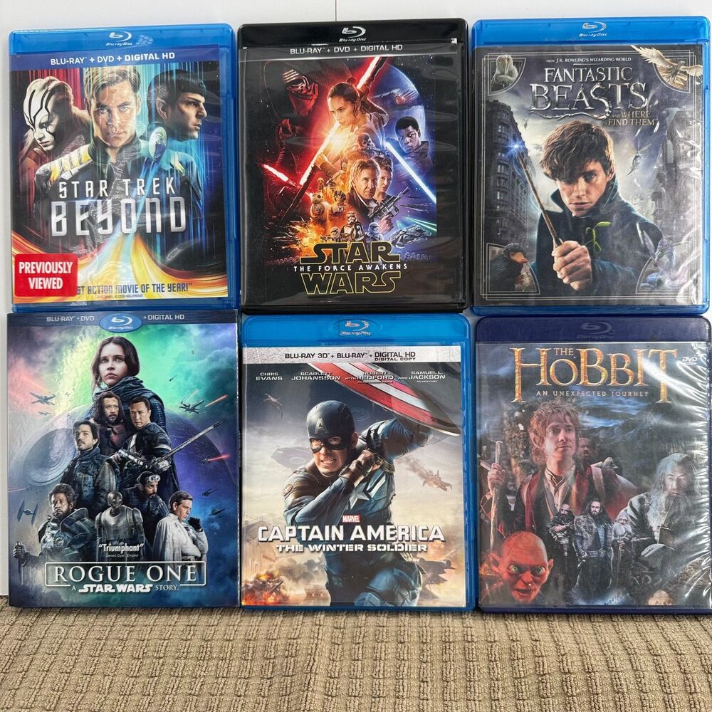 Blu-ray Movie Lot 6 Star Wars Star Trek Hobbit Marvel Fantastic Beasts